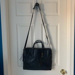 Fossil Black Leather Laptop Work Bag